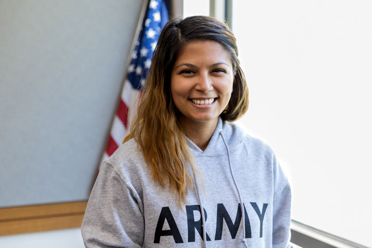 female army veteran in a classroom