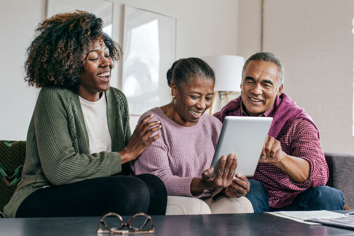 senior couple working with social worker