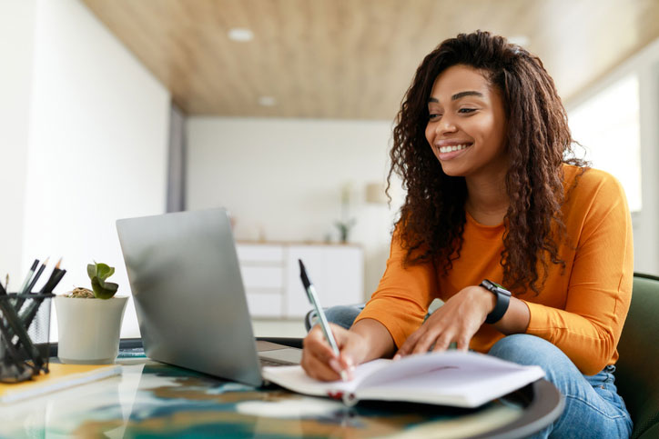 young woman studying online