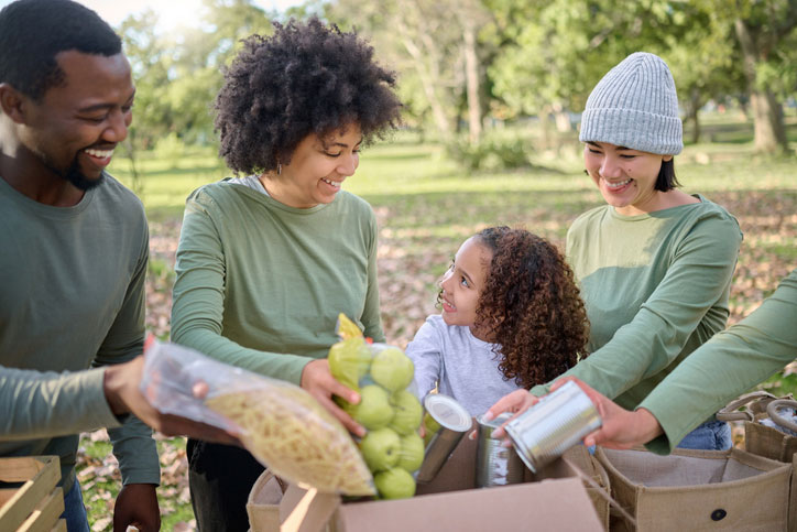 food donation volunteers at the park