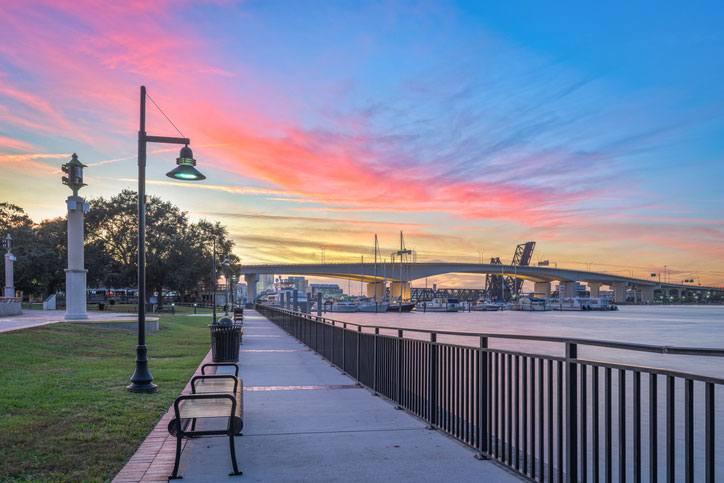 riverwalk at dusk in jacksonville, florida, duval county