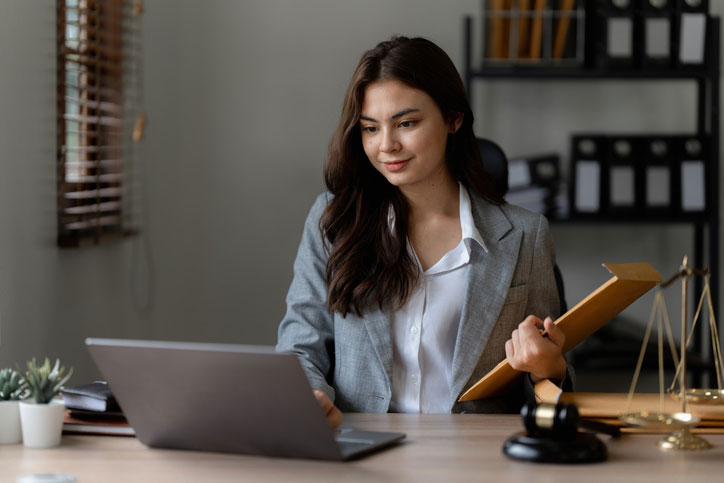 case manager at her computer