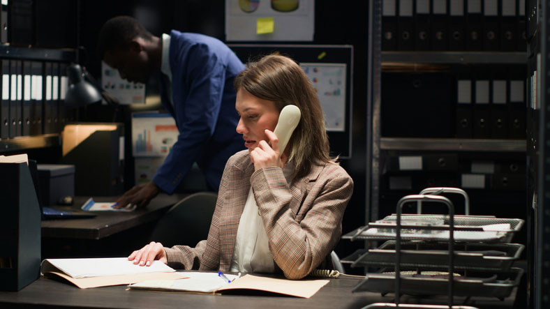 making phone calls from her office