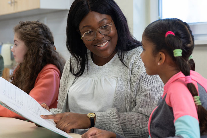 social worker talking with young girl